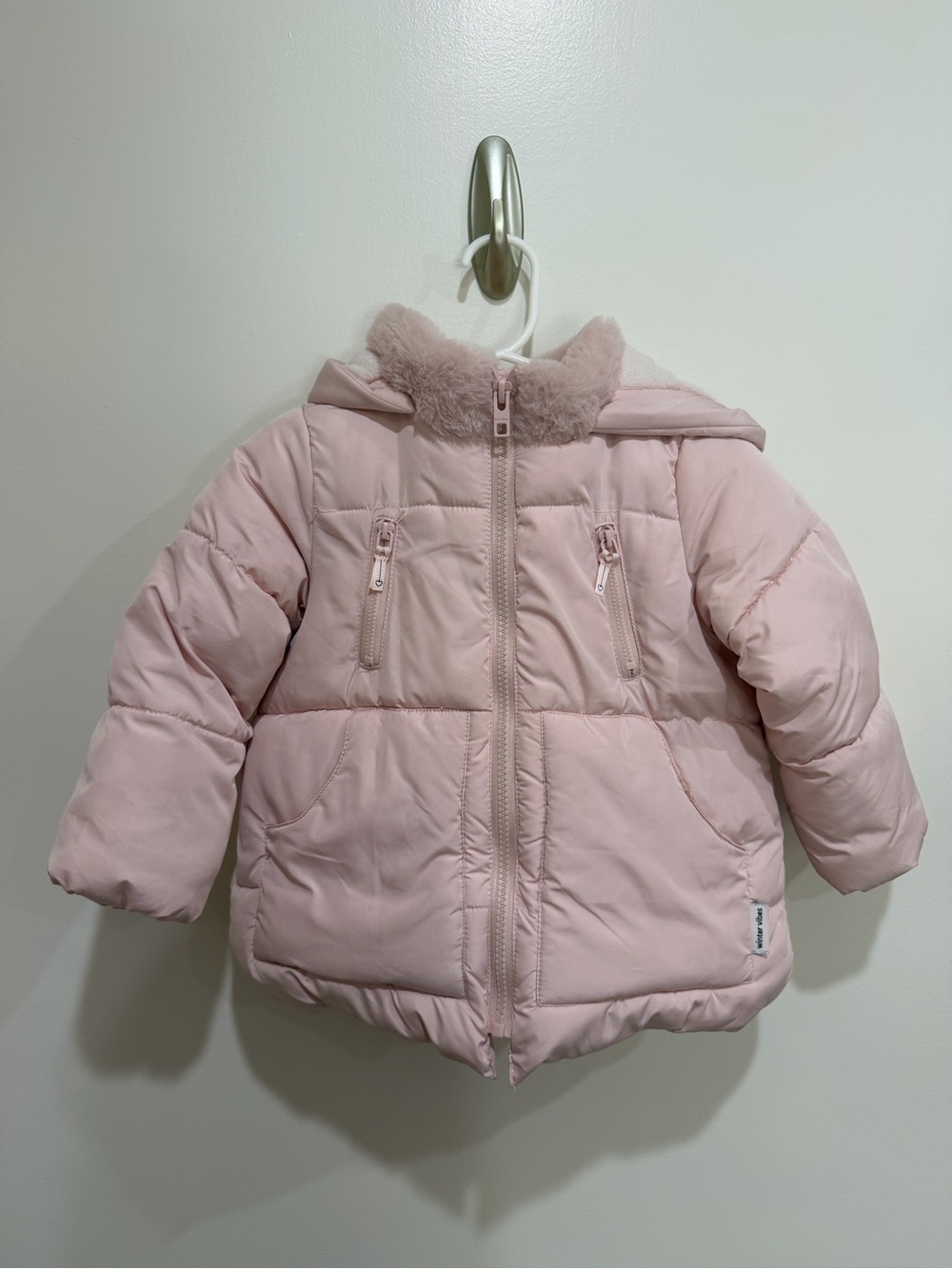 Zara Kids Pink Puffer Jacket with Faux Fur Hood